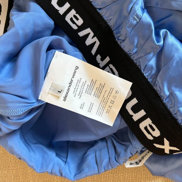 ✨ SALE NEW T by Alexander Wang Bermuda Boxer Silk Shorts Ocean Blue Logo Elastic - Picture 9 of 10